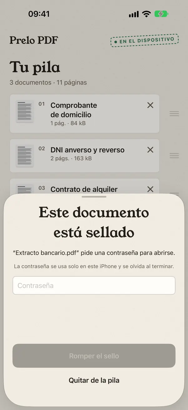 Petición de contraseña para abrir un PDF protegido