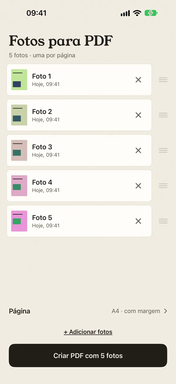 Cinco fotos escolhidas para virar um PDF
